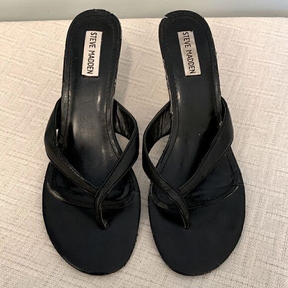 Steve Madden Black Leather Heels - Picture 1 of 9